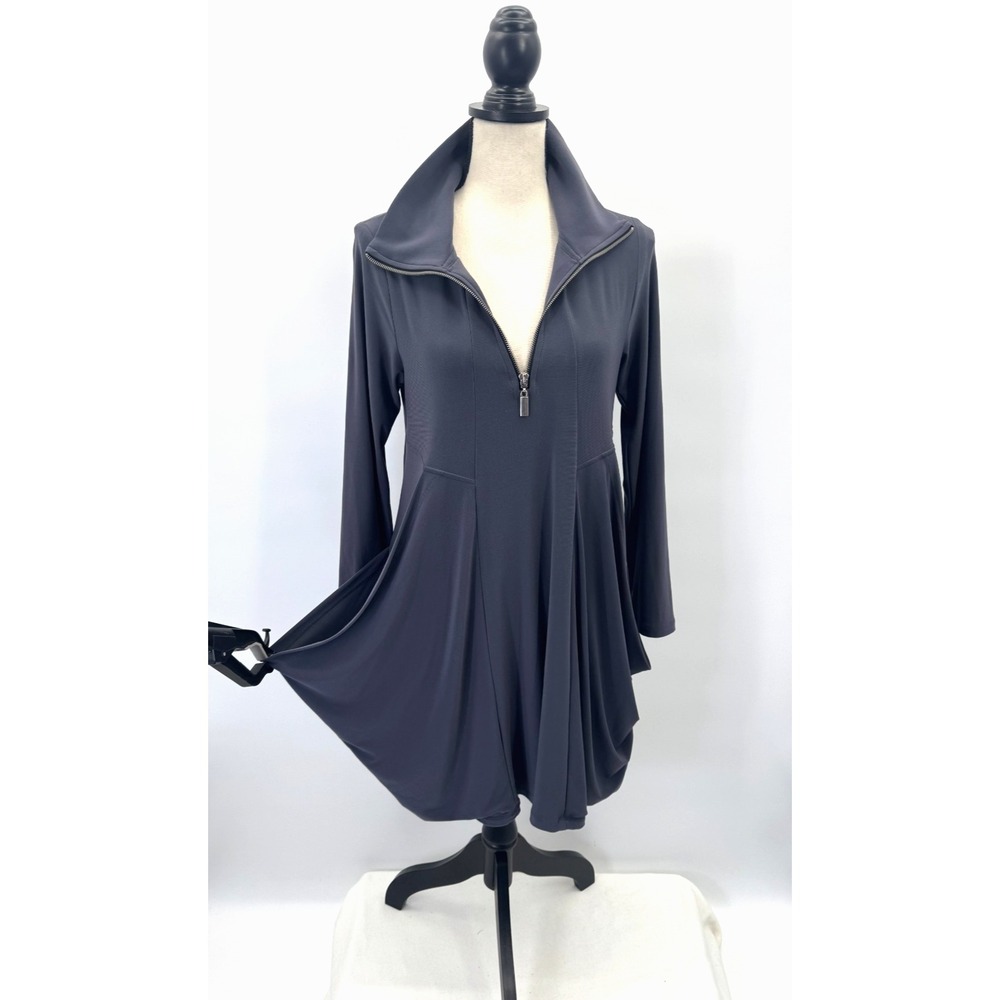 Last Tango Zipper Tunic Dress Medium High Neck Draped Slouchy Lagenlook Travel